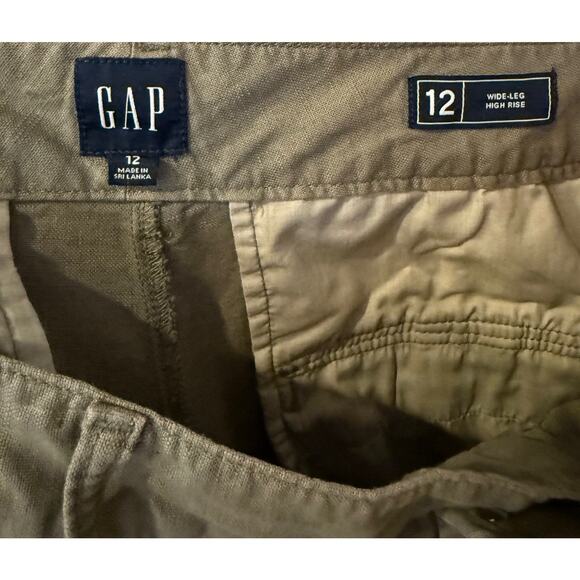 GAP Wide-Leg High Rise Linen Pleated Pants‎ Olive Green Size 12 - Picture 6 of 7